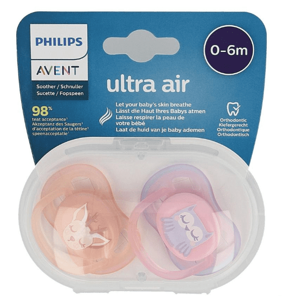 Philips Avent Ultra Air Fopspeen – Voor Baby's 0-6 Maanden, 4 Stuks Met Sterilisatiedoos, BPA-vrij
